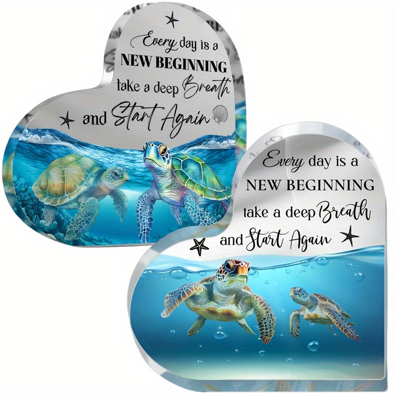 

everyday Is A New Beginning" Inspirational Acrylic Desktop Decor, Vibrant Ornaments, Blue Sea Creatures Acrylic Desktop Decoration - Unique Sea Turtle Design, Perfect Birthday Or Exchange Gift