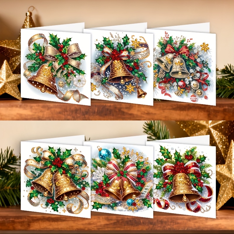 TEMU 6pcs Diamond Painting Greeting Card Set - Christmas Bell Scene | With Handmade Cards | Ideal For Elders, Relatives, | By | Holiday And Birthday