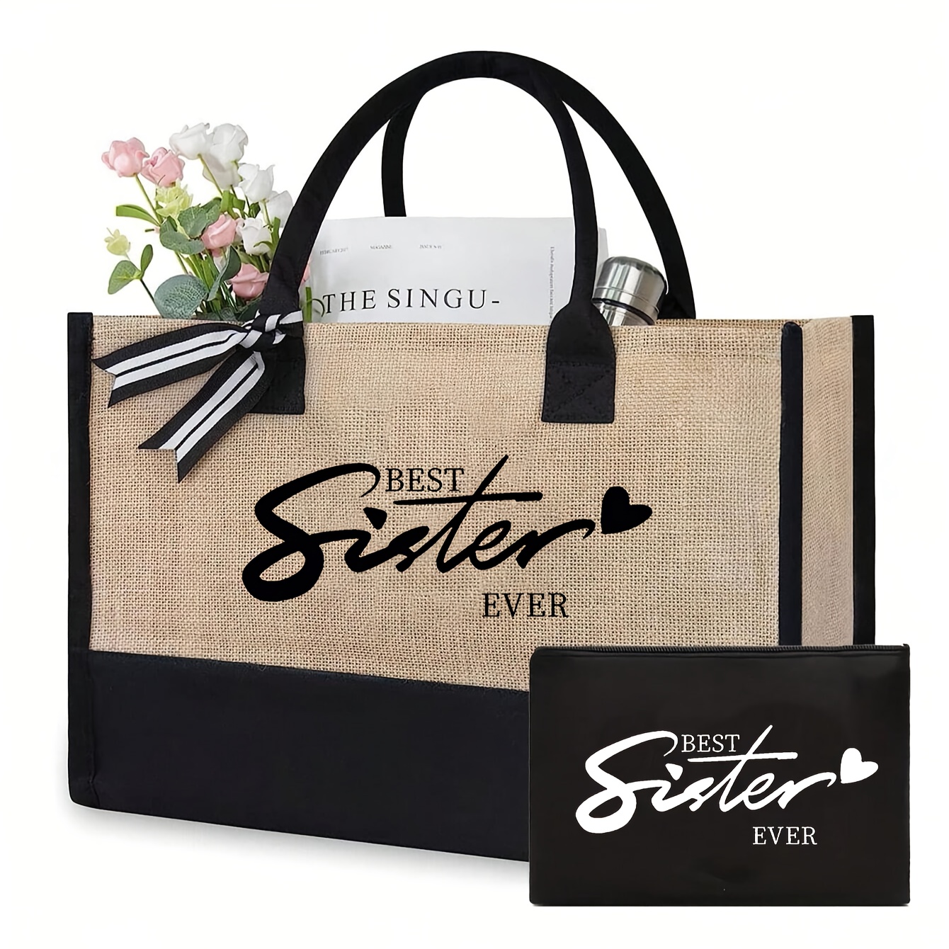 

1pc/2pcs Tote Bag " Sister " Cosmetic - Bag , Mom, Teacher, , , - Washable, No - For , , , ,