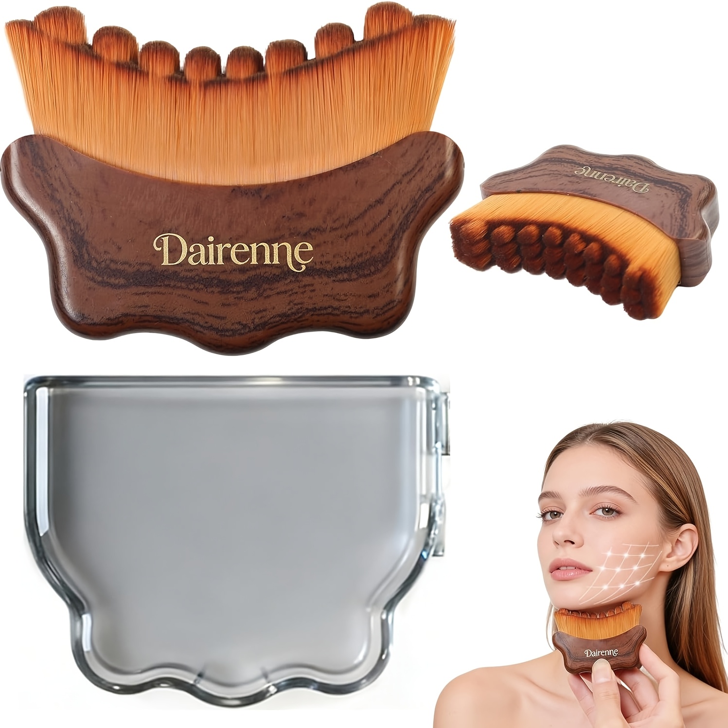 Pentagon-shaped Multi-functional Ultra-soft Lymphatic Drainage Facial Brush with Storage Case, Chin Contour Massager, Ergonomic Angled Head Design, Dry Cleansing Brush, Can Be Used for Facial Massage, Cleansing, Loose Powder and Blush Application