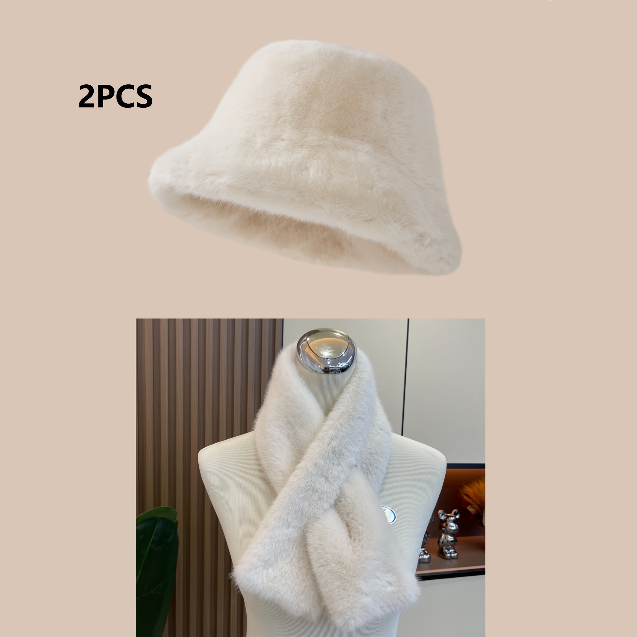 TEMU Winter Outing 2pcs Set, Hat And Scarf, Windproof Thick Warm, Autumn Winter Outdoor Fisherman Hat