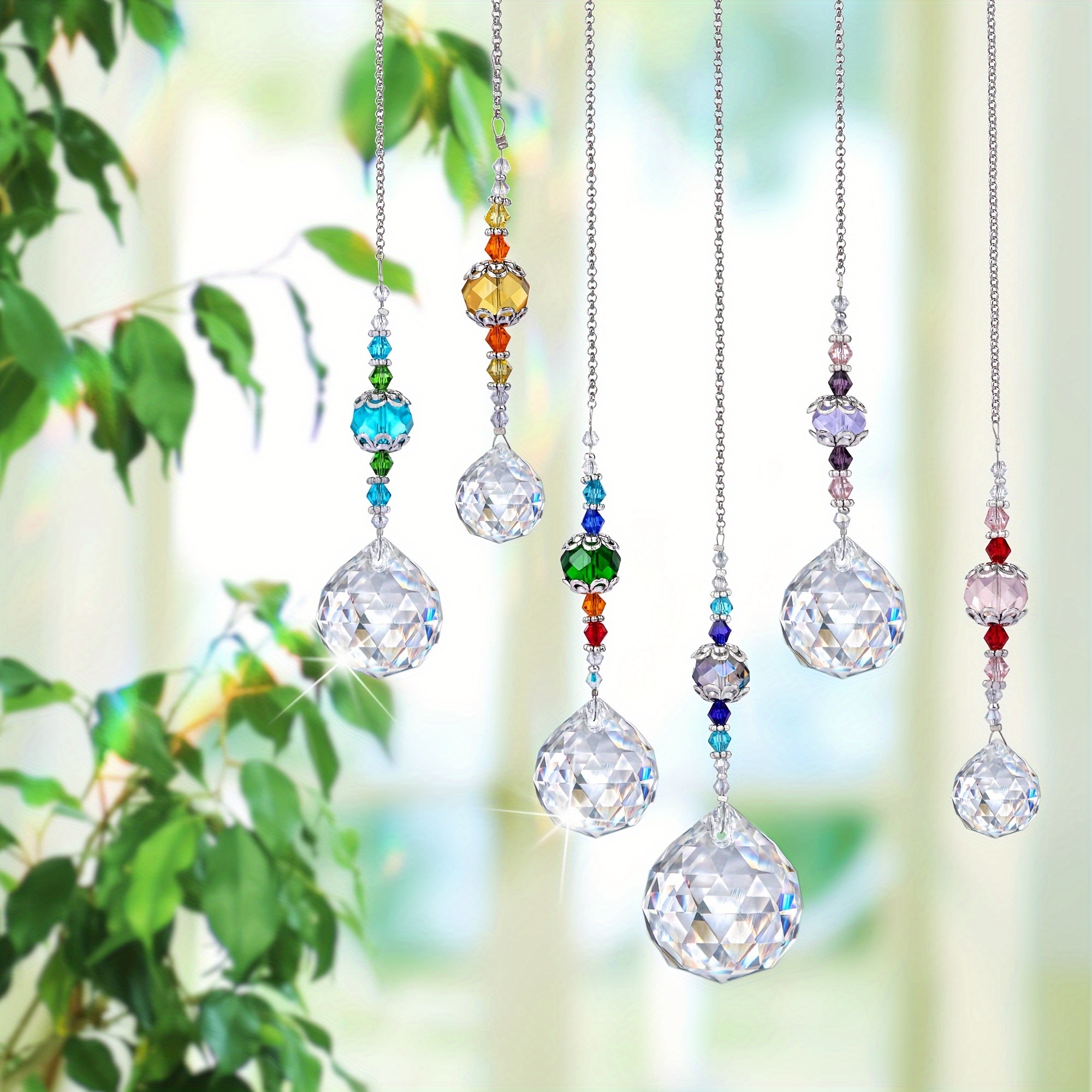 

Crystal Suncatcher Set - 5/6pcs, Rainbow Prism Ball & Chandelier Pendants For Window Decor, Perfect For Garden, Home, Wedding Party