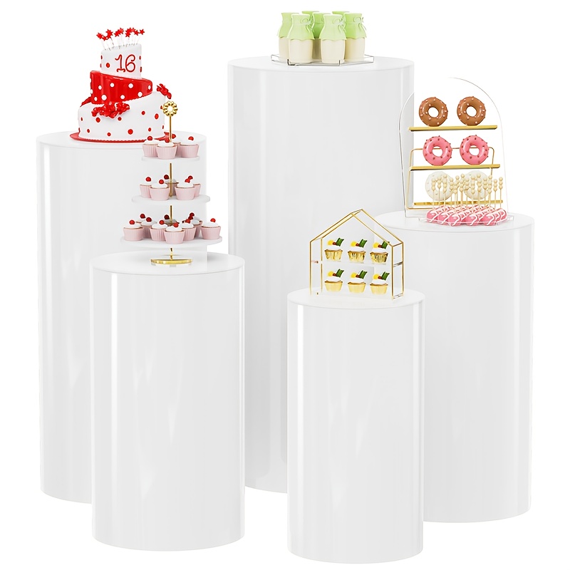 TEMU 5pcs Polyvinyl Chloride Cylinder Pedestal Stands - White Round Cylinder Tables - For Party Wedding Shower Birthday Event Decor - Perfect For
