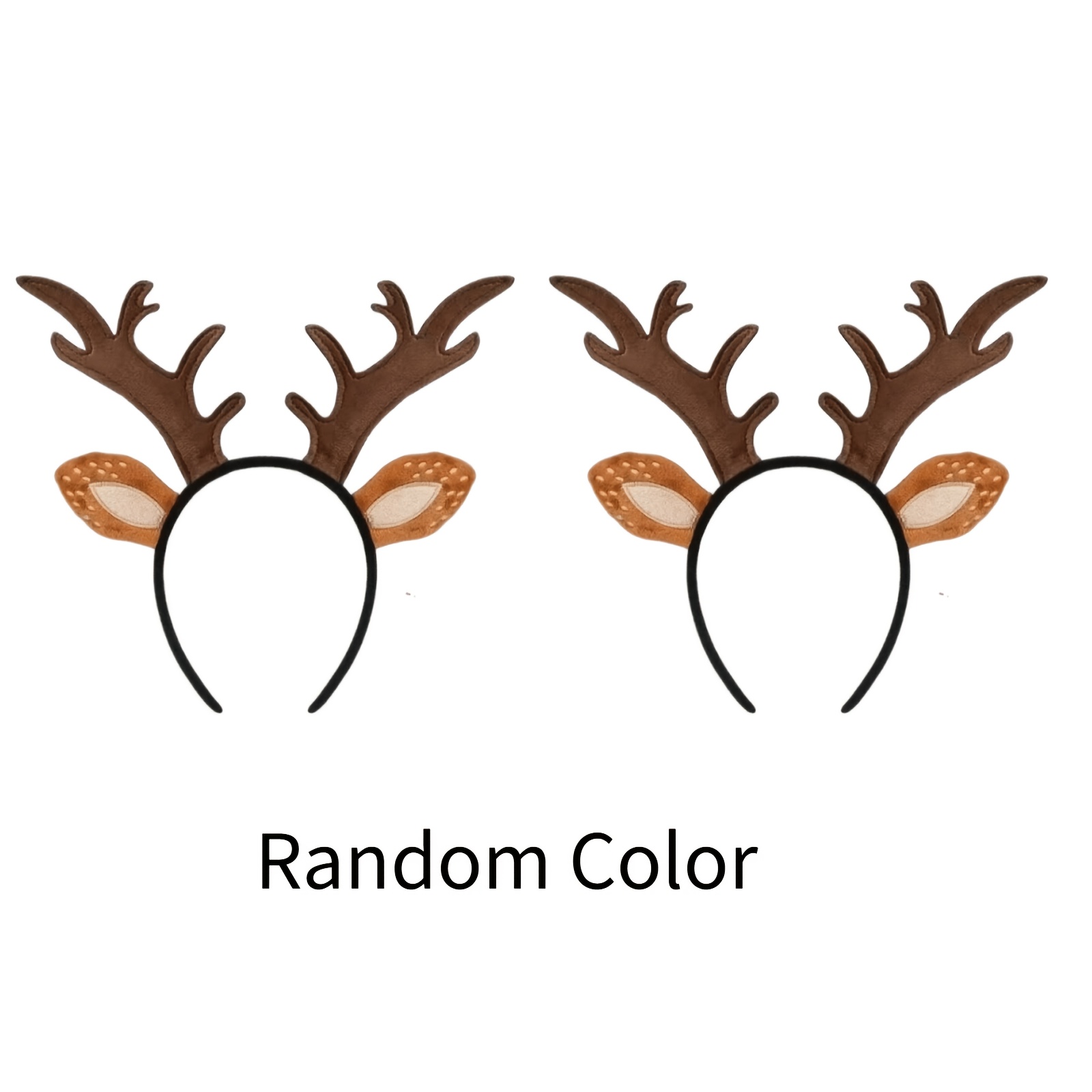 TEMU 2pcs Christmas Reindeer Headbands, Cute Deer Antler Headwear With Fluffy Ears, Festive Accessories For Women And Adults, Christmas Party Costume