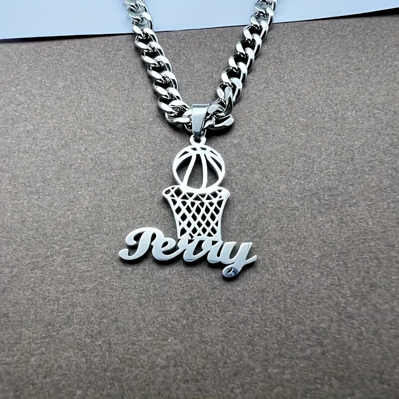 TEMU Customizable Basketball Pendant Necklace, Personalized Name Necklace, Sporty Style, Perfect Gift , Suitable For Everyday Wear, Birthday Gift,