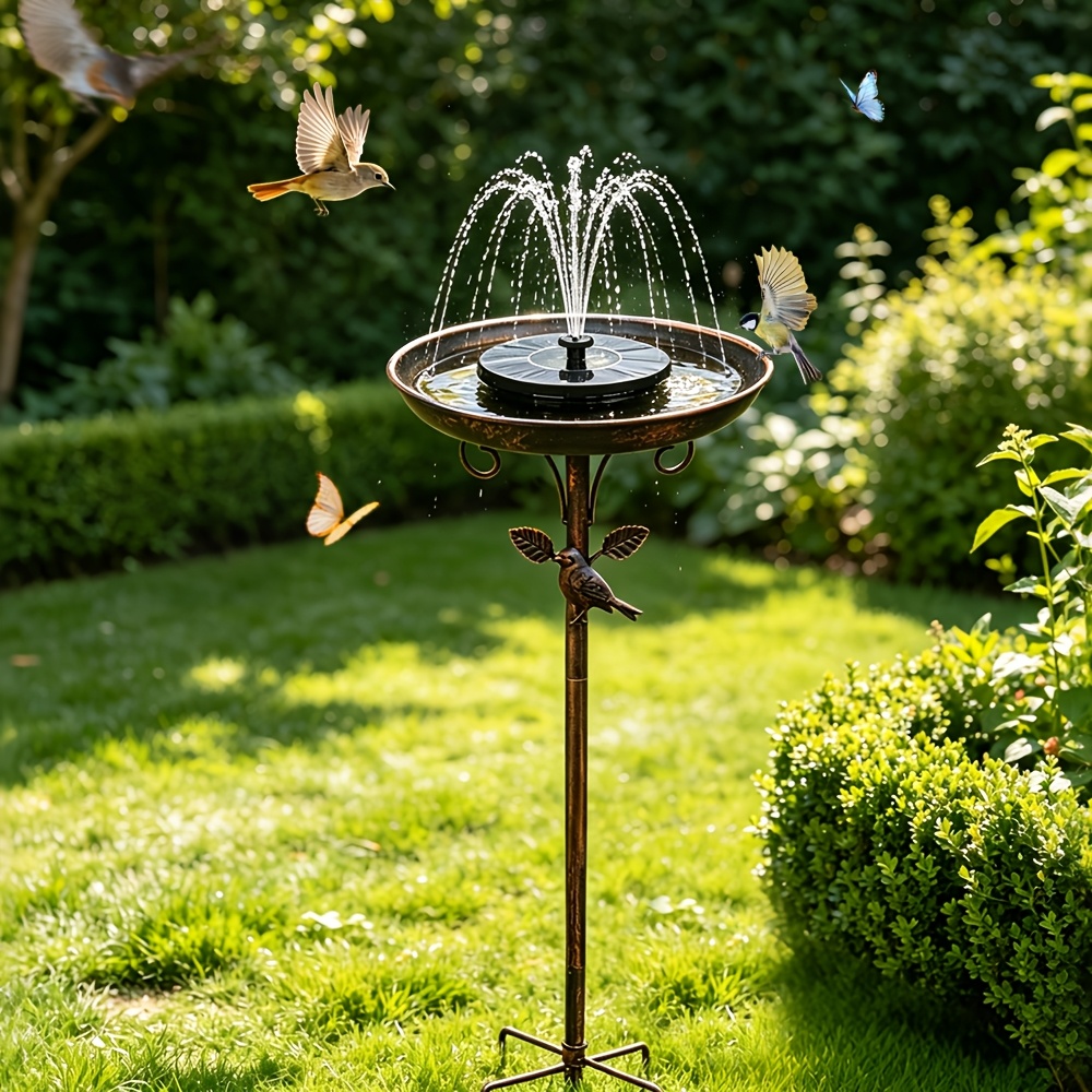 TEMU Solar-powered Fountain Bird Bath Bowl With A 5-paw Base Column And A Detachable Decorative Bird Feeder. Suitable For Garden , Courtyards, Lawns,