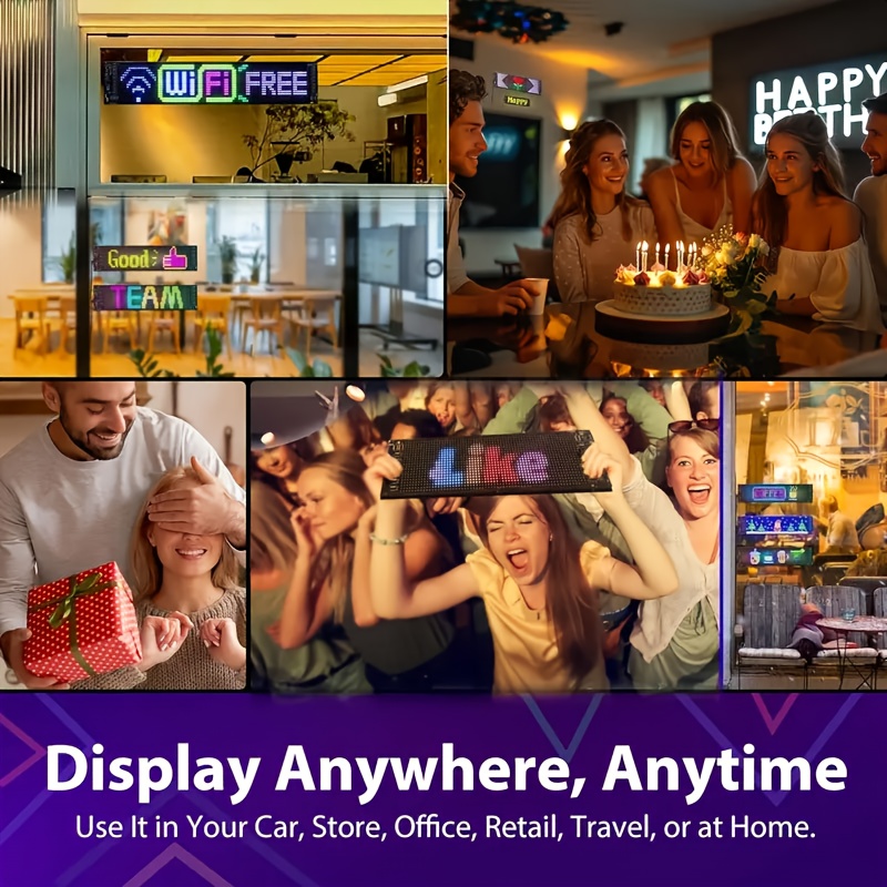 Écran LED Flexible avec Édition Vocale Intelligente, Connectivité Bluetooth pour Animation et Personnalisation de Texte. Alimentation USB - Idéal Décorations Maison/Publicités Magasins Vitre Arrière Voiture & Ambiance Festive