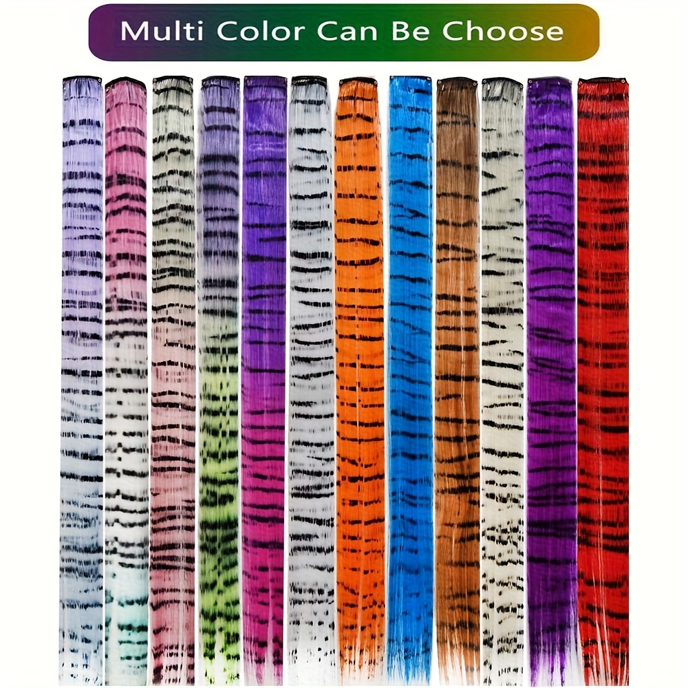 3pcs set striped colorful printed hair extensions clips 18  display picture 1