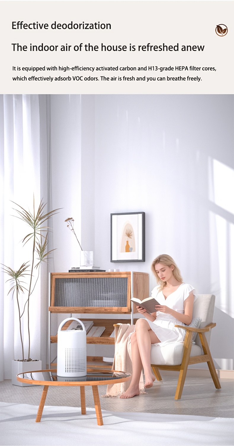 Air Purifier with HEPA Filter, Removes Smoke, Pollen, and Pet Hair, Eliminates Odors, Low Energy Consumption, Suitable for Bedrooms and Offices