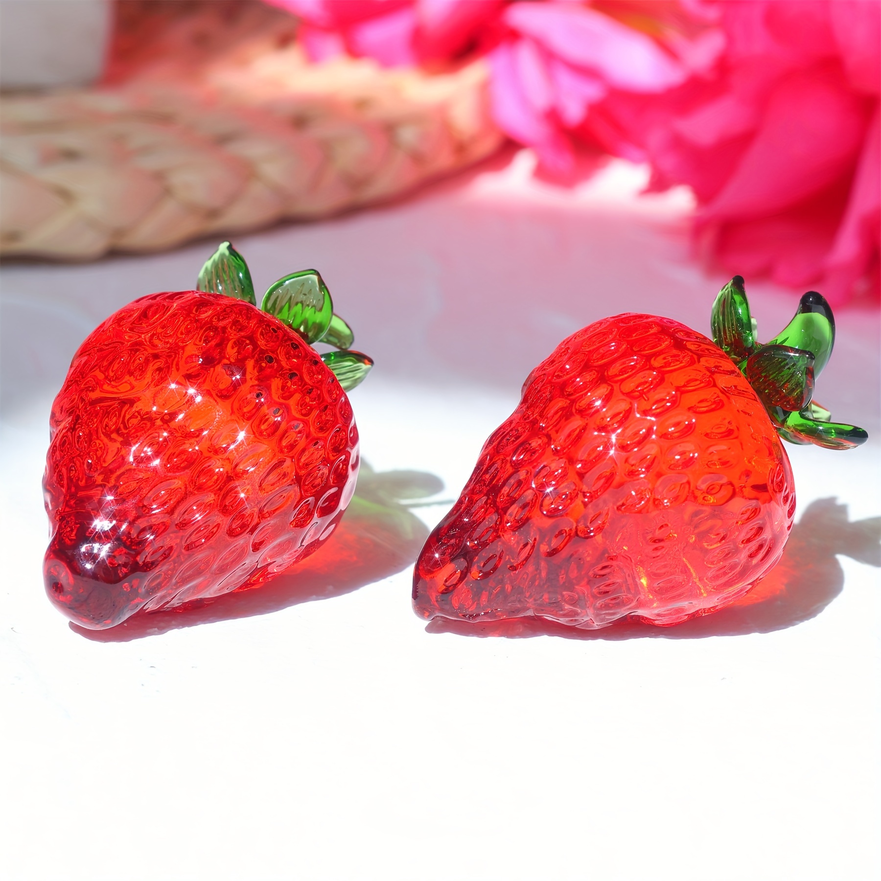 

Charming Red Strawberry Glass Ornament - Perfect For Home, Office & Cafe Decor | Ideal For Bookshelf, Tabletop Display & Entryway | Great For Christmas, New Year & Valentine's Day