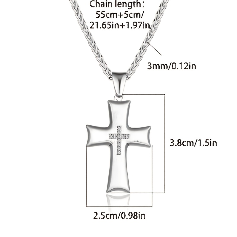 Image of 925 Sterling Silvery, Silvery Wide Edge Easy Cross Necklace 21.65in X 1.97in, Anniversary Gift, Halloween, Christmas Gift, Mother's Day Gift, Exquisite Gift Box Included