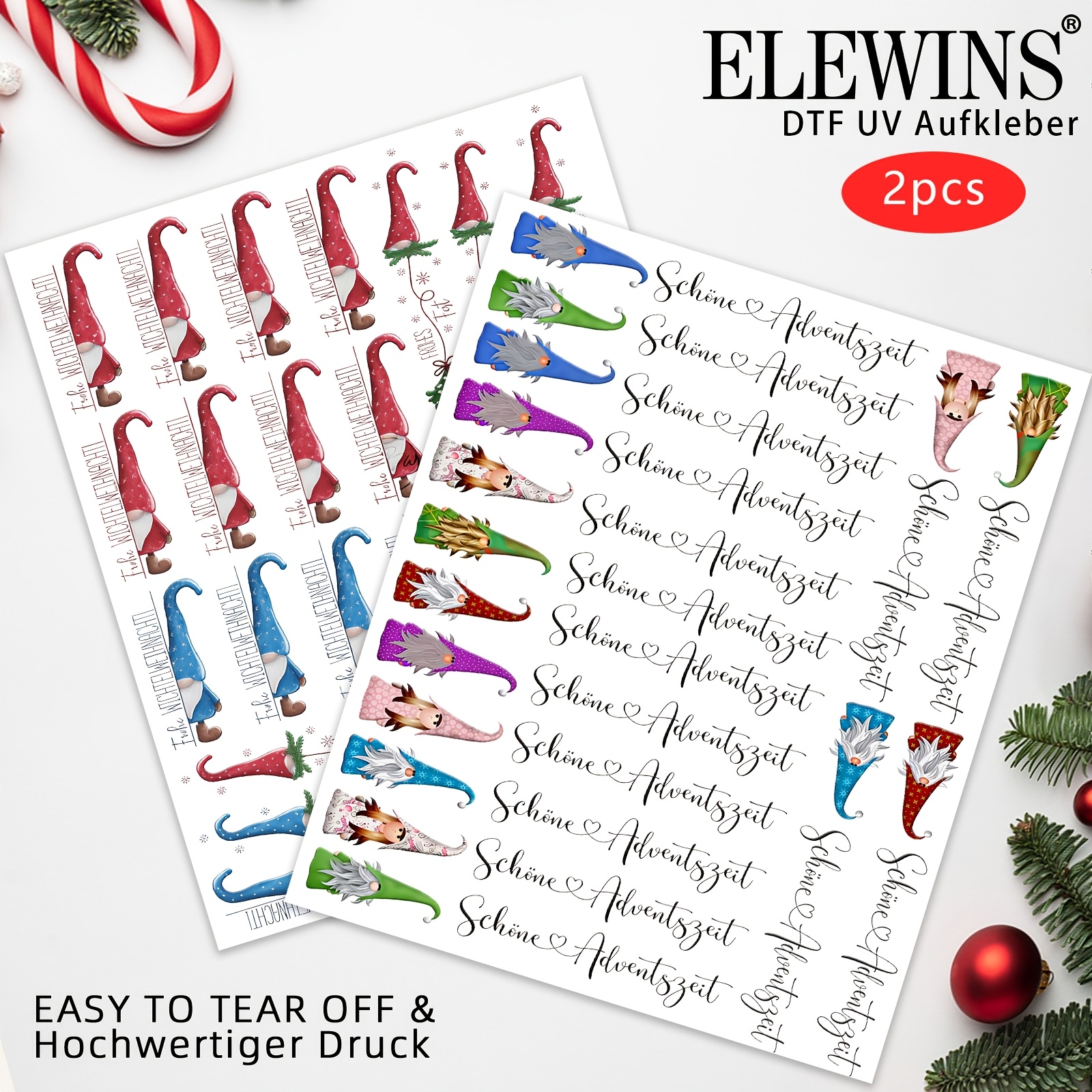 TEMU 2pcs Uv Dtf Cup Set - German Christmas Designs For Mug, Bottle, And Other Decoration - Diy High Quality Self-adhesive Paper For Photo Albums,