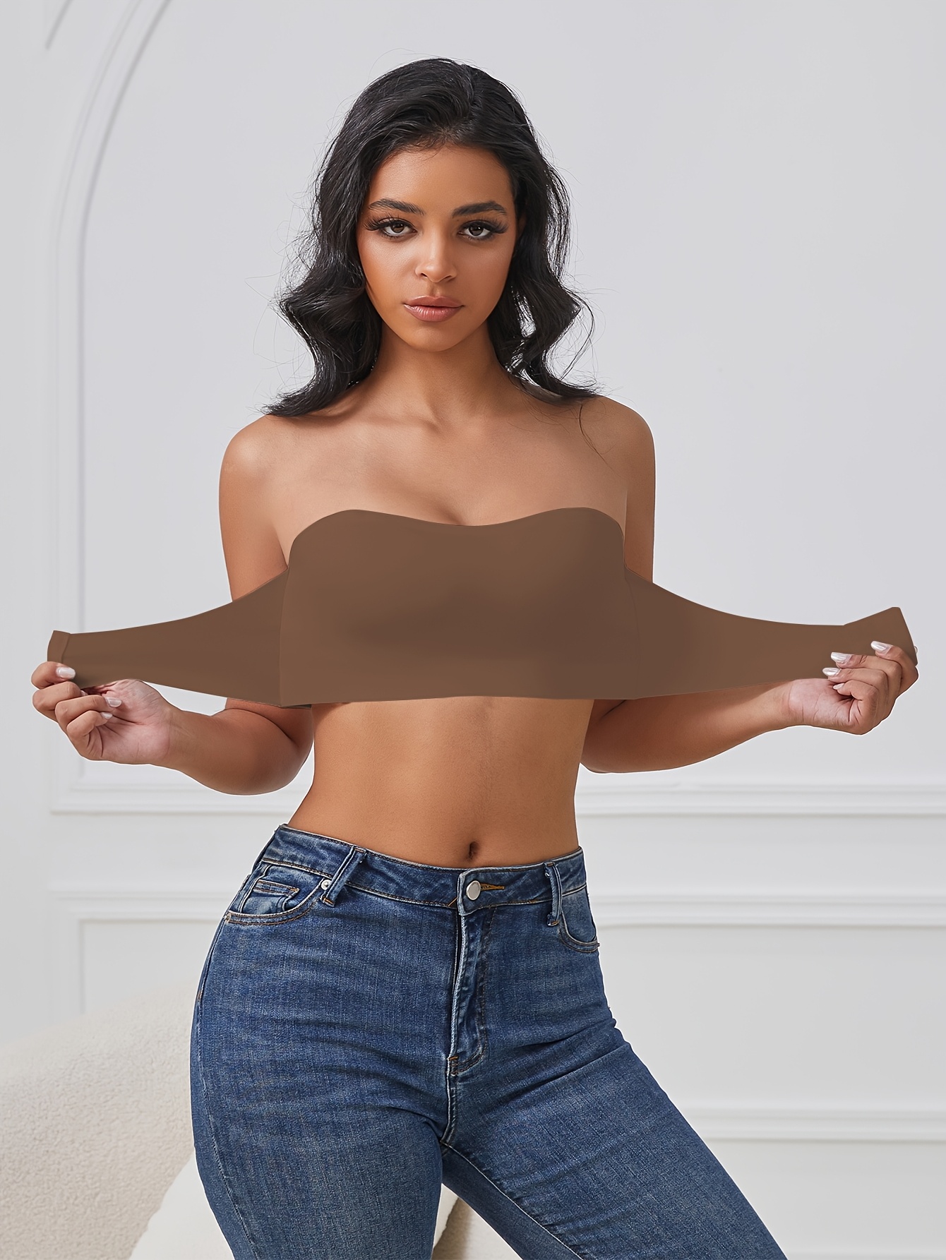 Women's Solid Color Front Closure No Padded Strapless Bra