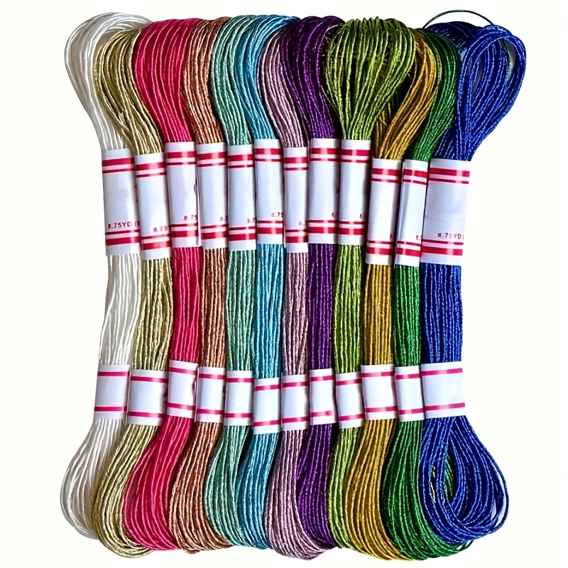 Image of 12 Skeins Of Vibrant Metallic Embroidery Thread - 12 Colors For Embroidery & Decorative Sewing Colors Cross Stitch Tread Set For Craft Needlework Hand Embroidery Bracelets String Craft