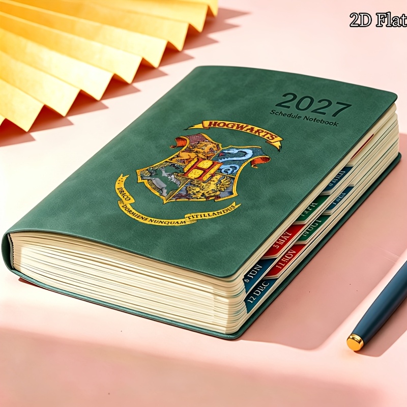 TEMU 1pc Warner Hogwarts Emblem Printed 2027 Daily Schedule Notebook, Record Book, Agenda Notebook, Notepad For Daily Work Planning, Study Schedule