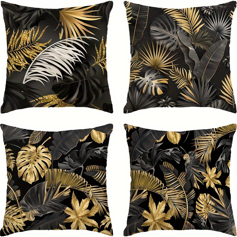 

4-pack Contemporary Tropical Leaves Throw Pillow Covers With Hidden Zipper, 100% Polyester Machine Washable Decorative Pillow Cases For Sofa, Bedroom, Living Room - 18x18 Inches