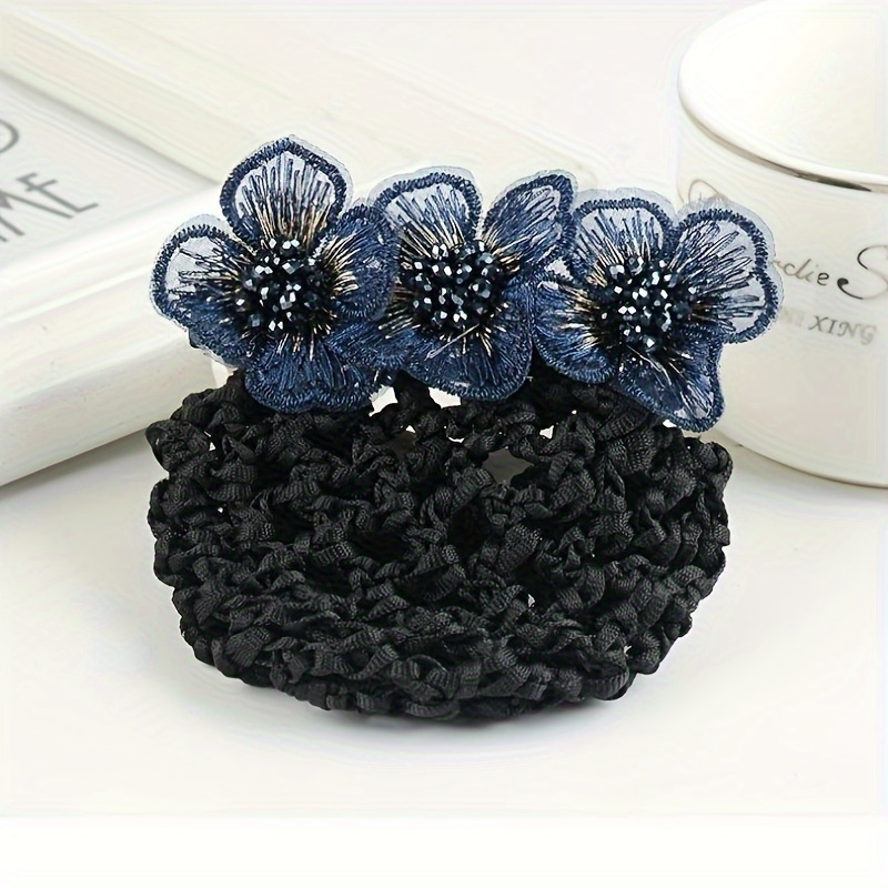 Blue‎ Beaded Net Hair Net Vintage Braided Hair Accessory elegant beaded flower hair net vintage ball head plate hair  main image 2