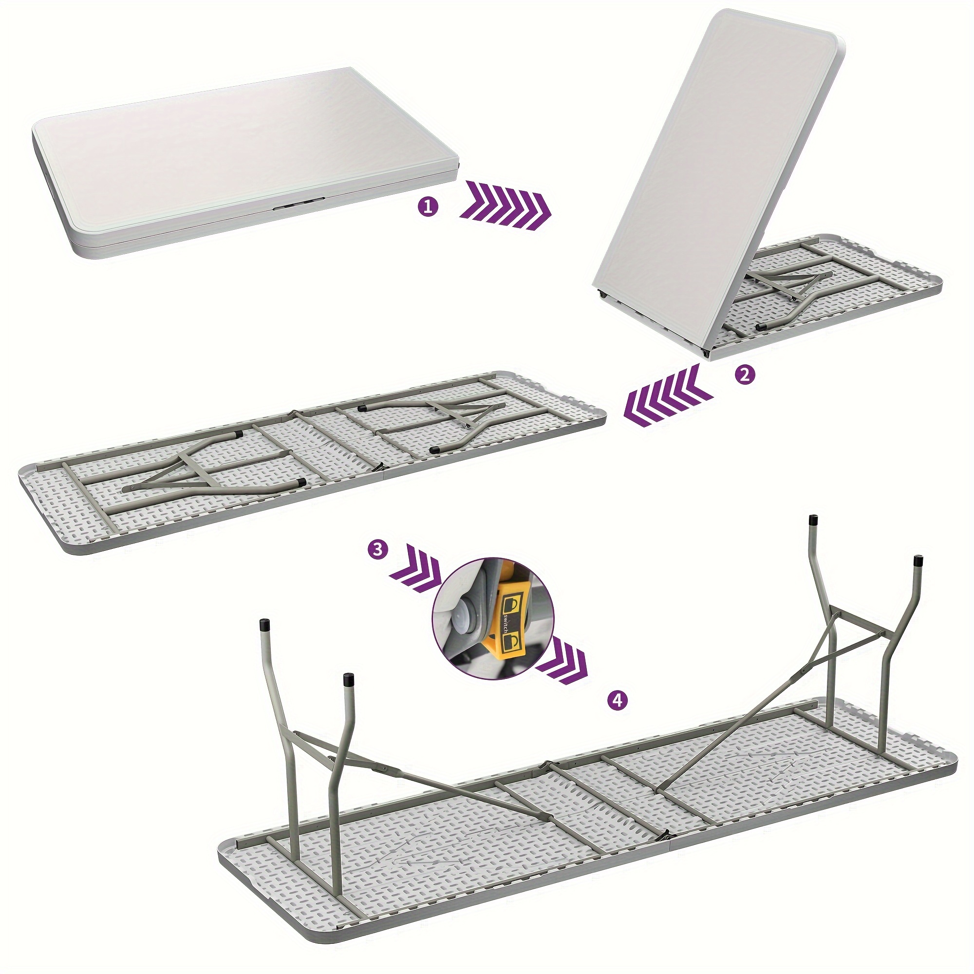 

Dwvo 8ft Folding Tables, Heavy Duty Folding Table With Carrying Handle, Plastic Fold Up Table For Outdoor Camping Picnic Parties/indoor Events, White