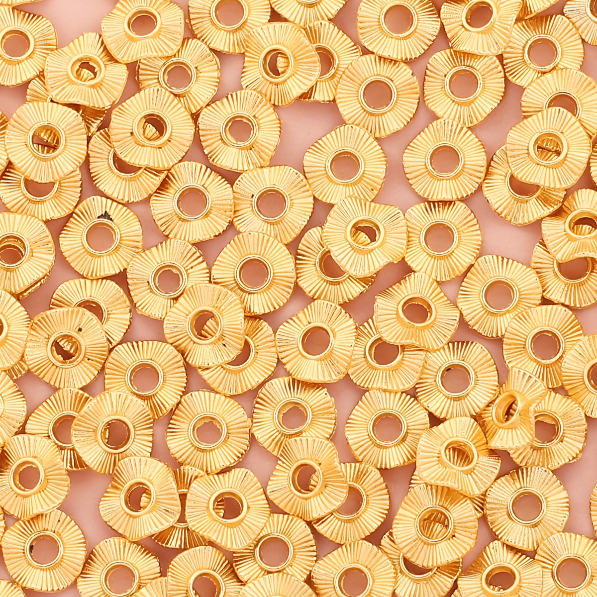 TEMU 105pcs Vertical Stripe Coil Spacers, Golden Round Spacer Beads, Decorative Bead Spacers, Beading Accessories, Alloy Accessories, Beading Cord