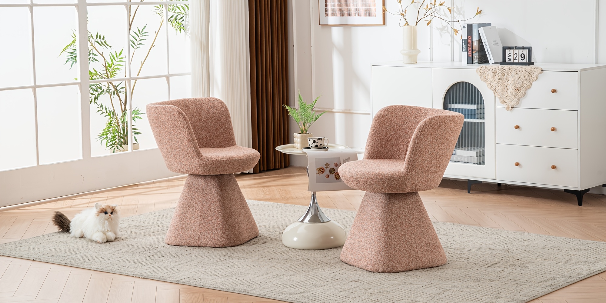 Swivel Accent Chair, Modern 360° Barrel Chair with Curved Backrest, Round Vanity Armchairs for Bedroom, Living Room, Reading Room