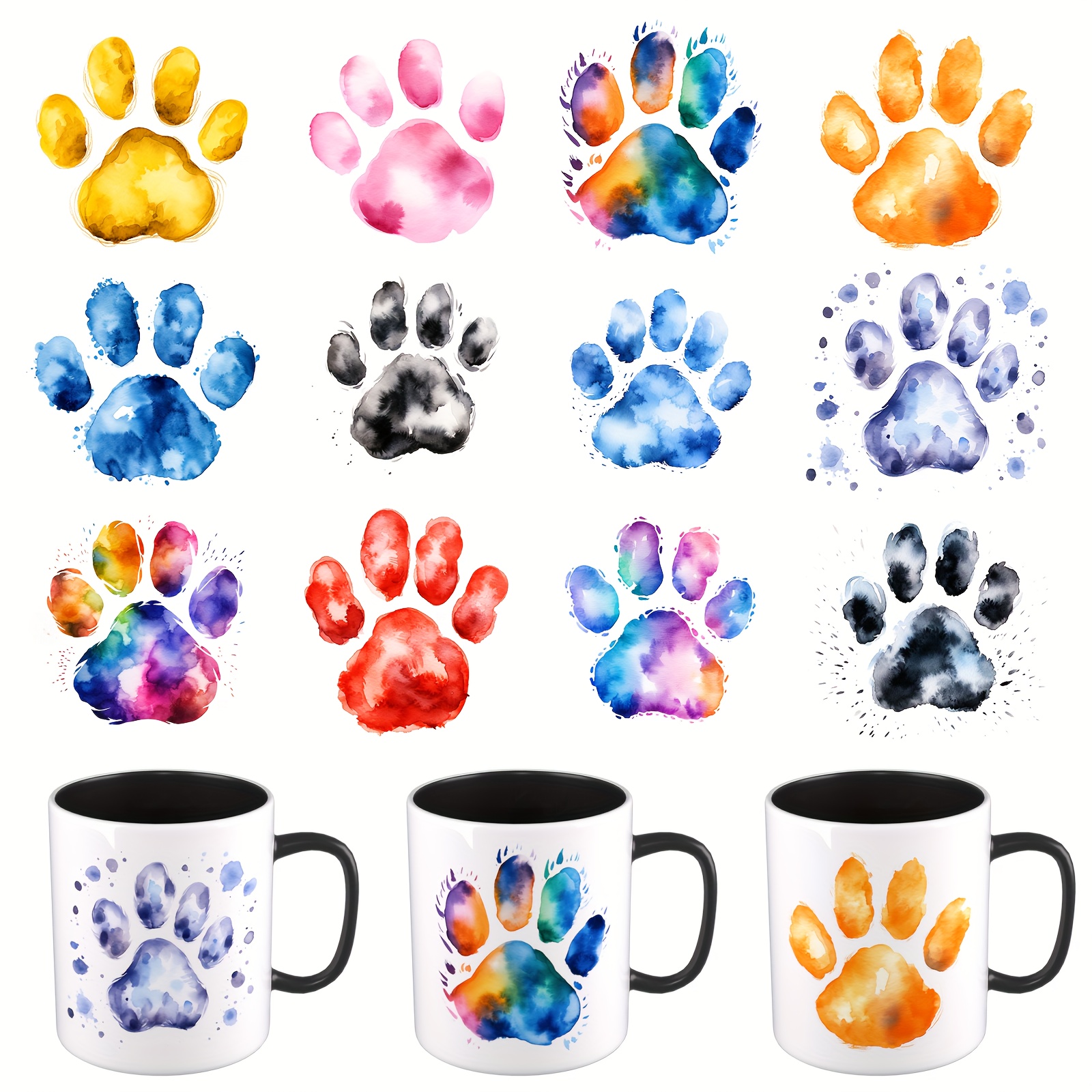 

12pcs Vibrant Dog Paw Print Uv Dtf Transfer Stickers - High-, Decals For Customizing Mugs, Glassware, Vases & Laptops - , Vinyl With , Dog Stickers