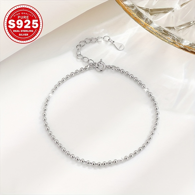 S925 Silvery Beaded Minimalist Bracelet Hypoallergenic