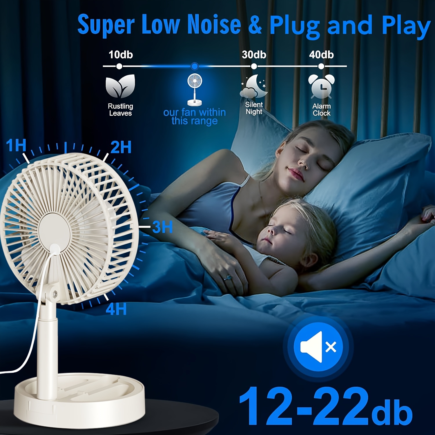 Un ventilateur de bureau blanc portable, rétractable et pliable, offrant une fonctionnement silencieux et un flux d'air puissant pour un refroidissement efficace. Un essentiel de l'été absolu, parfait