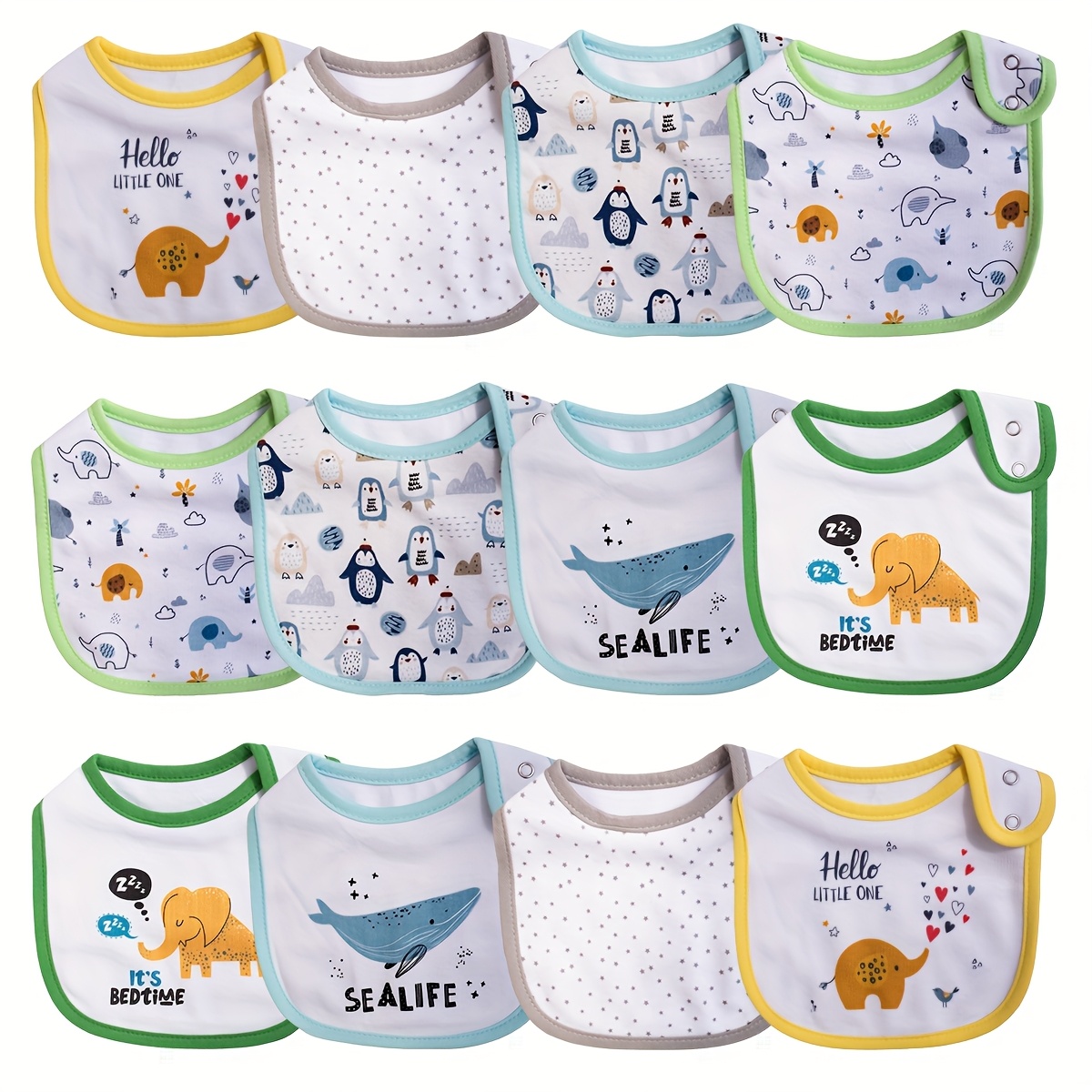 TEMU 12pcs Soft Muslin Bibs - 4-layer, Absorbent & Breathable With Adjustable Snap Closure For - Ideal For Nursing, Feeding, Teething & Pet Bandanas