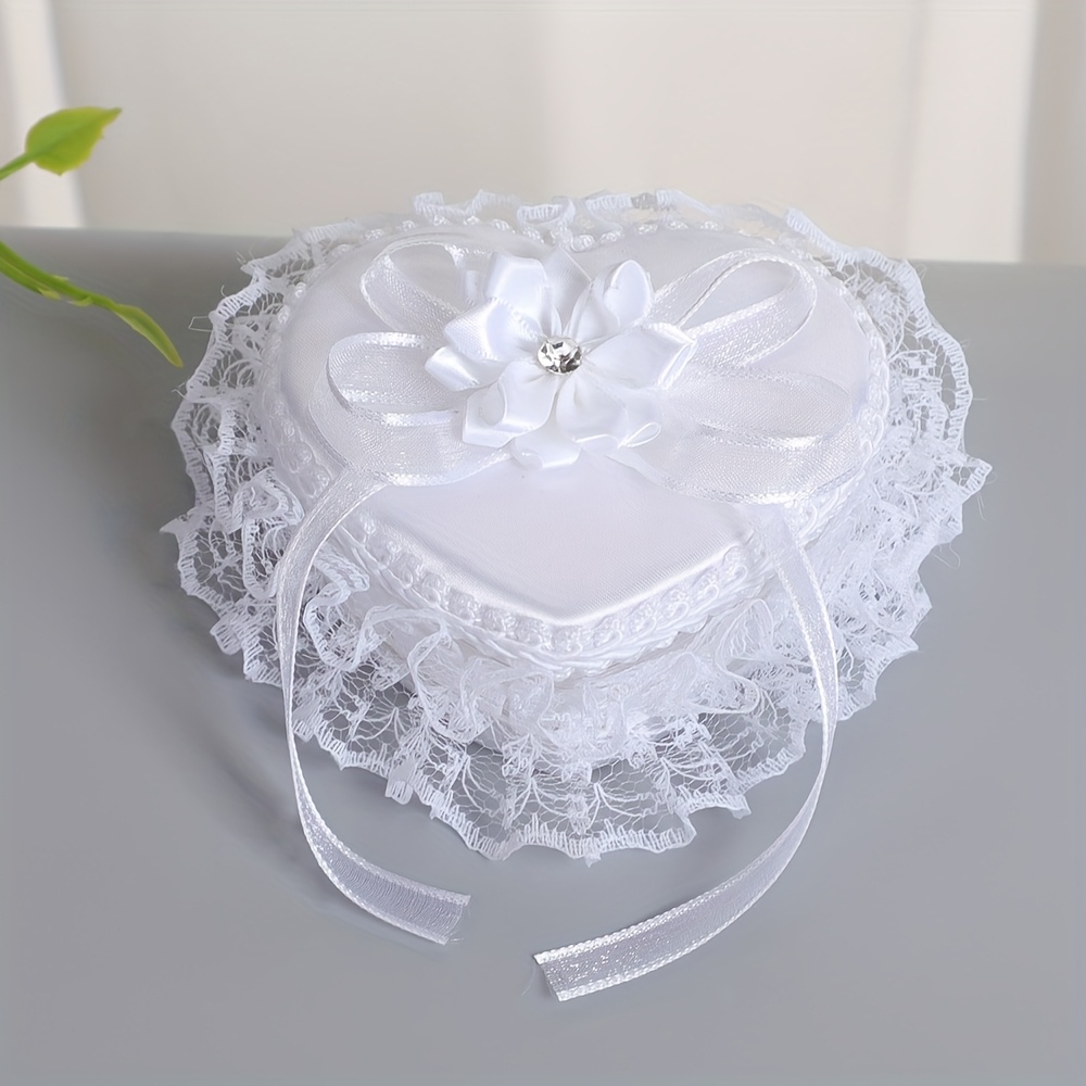 1pc Ring Pillow Portable Proposal Ring Holder Lace Lace Ring Box New Wedding Heart-shaped Ring Pillow
