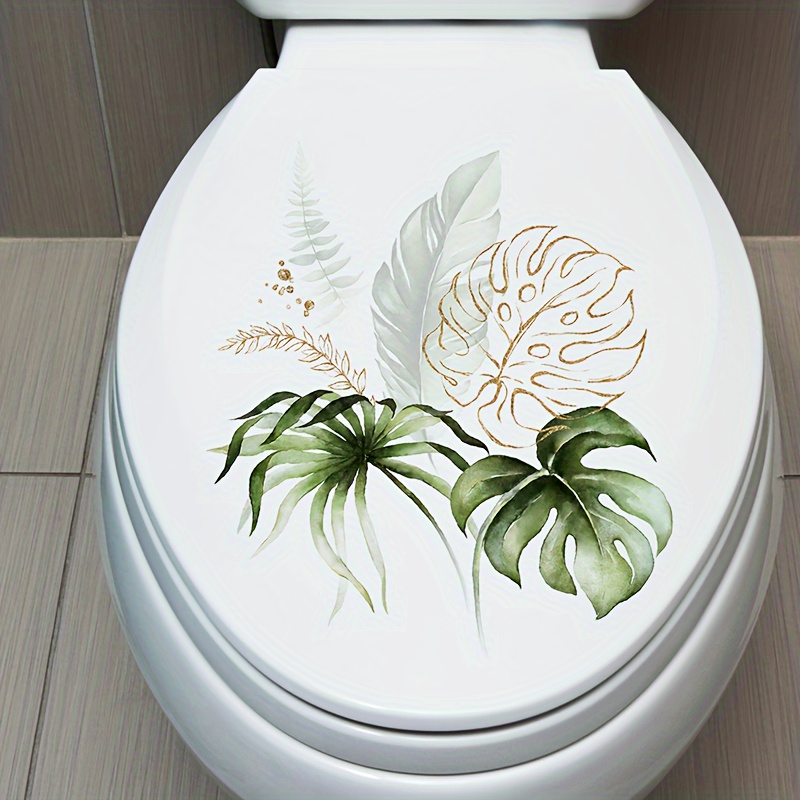 

1pc Elegant Green & Pattern Toilet Lid Decal - Waterproof, Reusable Pvc Sticker With Monstera & Fern Design For Bathroom And Home Decor