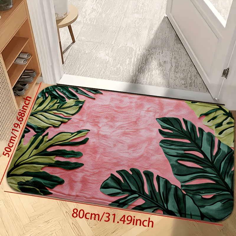 TEMU 1pc Leaf - Soft Pink Flannel Floor Mat Suitable For Bathroom, Living Room, Bedroom, Machine Washable Thick With Pattern, Indoor/outdoor Use For