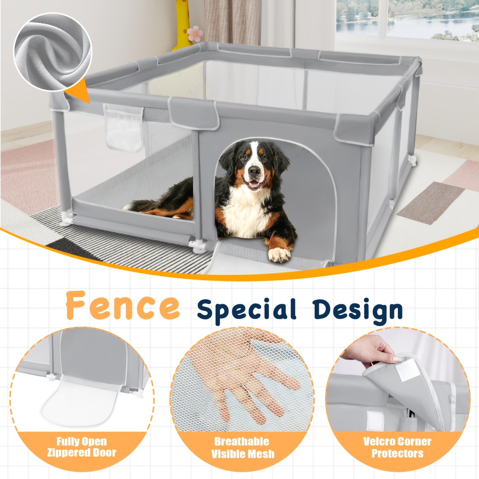 Image of Multifunctional Dog Fence, Indoor Pet Enclosure, Animal Barrier With Storage Bag, Ensuring Pet Safety, Suitable For Living Rooms, 127x127cm