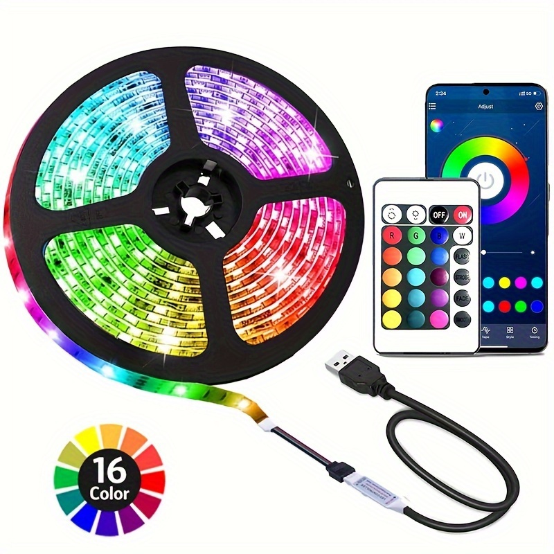 led strip lights 5050 rgb led lights for bedroom 24 key remote app control music sync led light strip usb bias led lights kit color changing led lights for room party valentine home decor