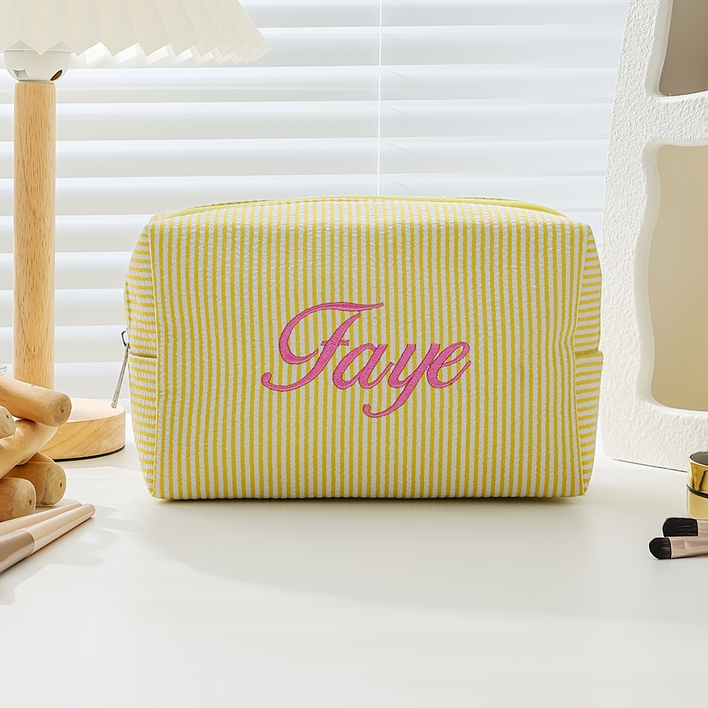 TEMU [ Personalizzato] Pochette Trucco in Garza con Personalizzabile, Chiusura a Zip Resistente con di Lettere, Borsetta da , Borsa da Toeletta da