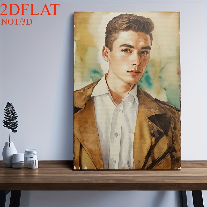 E-shop 2D Flach, 1 Individuelles Aquarell-Porträt Leinwand Wandbild – Personalisierter Keilrahmen Leinwanddruck, geeignet für Innen- Außendekoration in