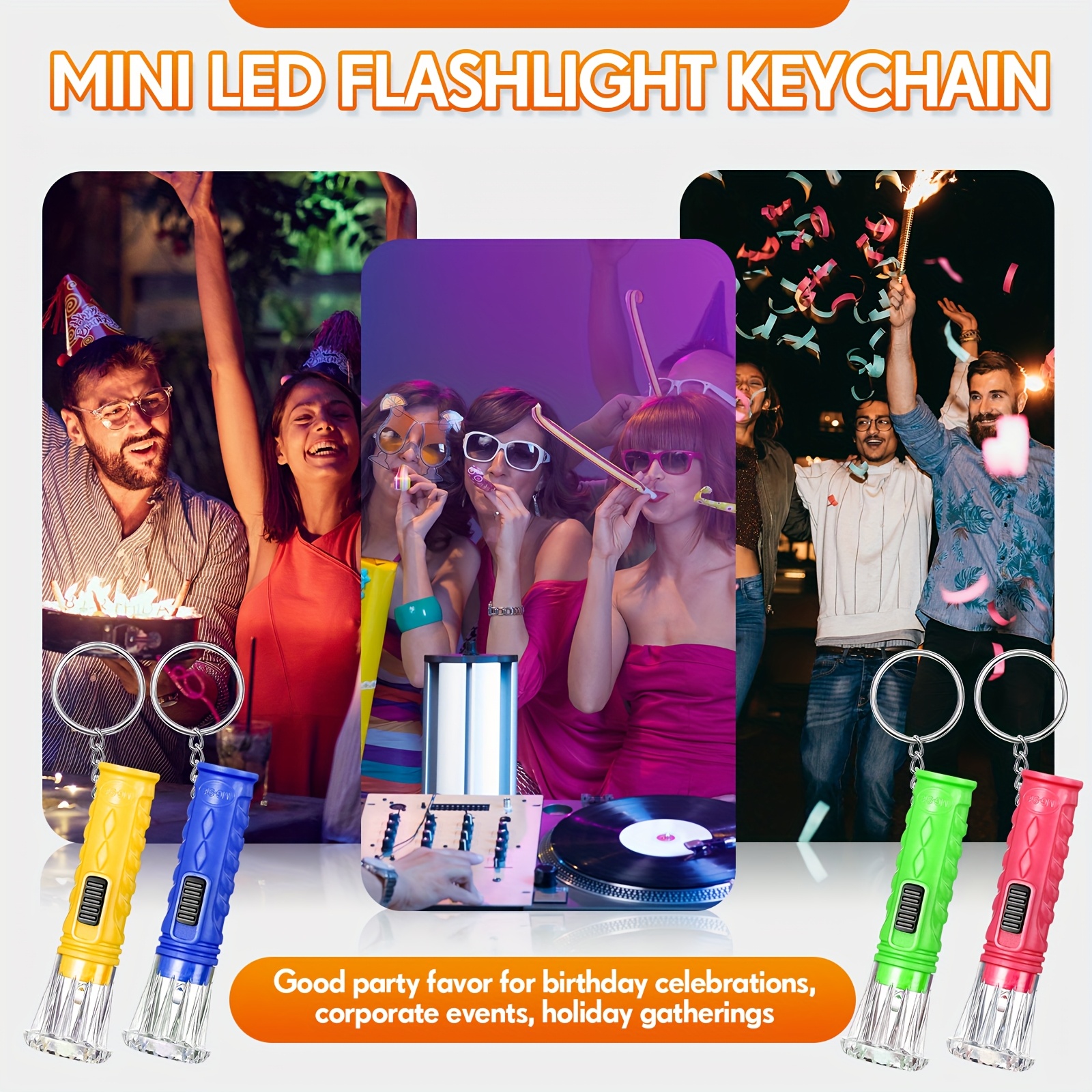 TEMU 150pcs Mini Led Flashlight Keychain - Assorted Colors Portable Handheld Plastic Key Chains For Halloween, Hiking, Camping, Cycling, Party Favors
