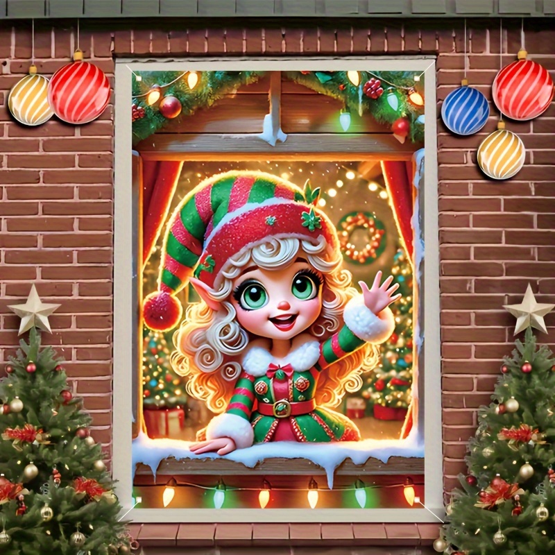 

Merry Window Banner, 31x47in Polyester Christmas Decoration For Indoor/outdoor Use, Indoor Christmas Decorations, Window Cover, , Home