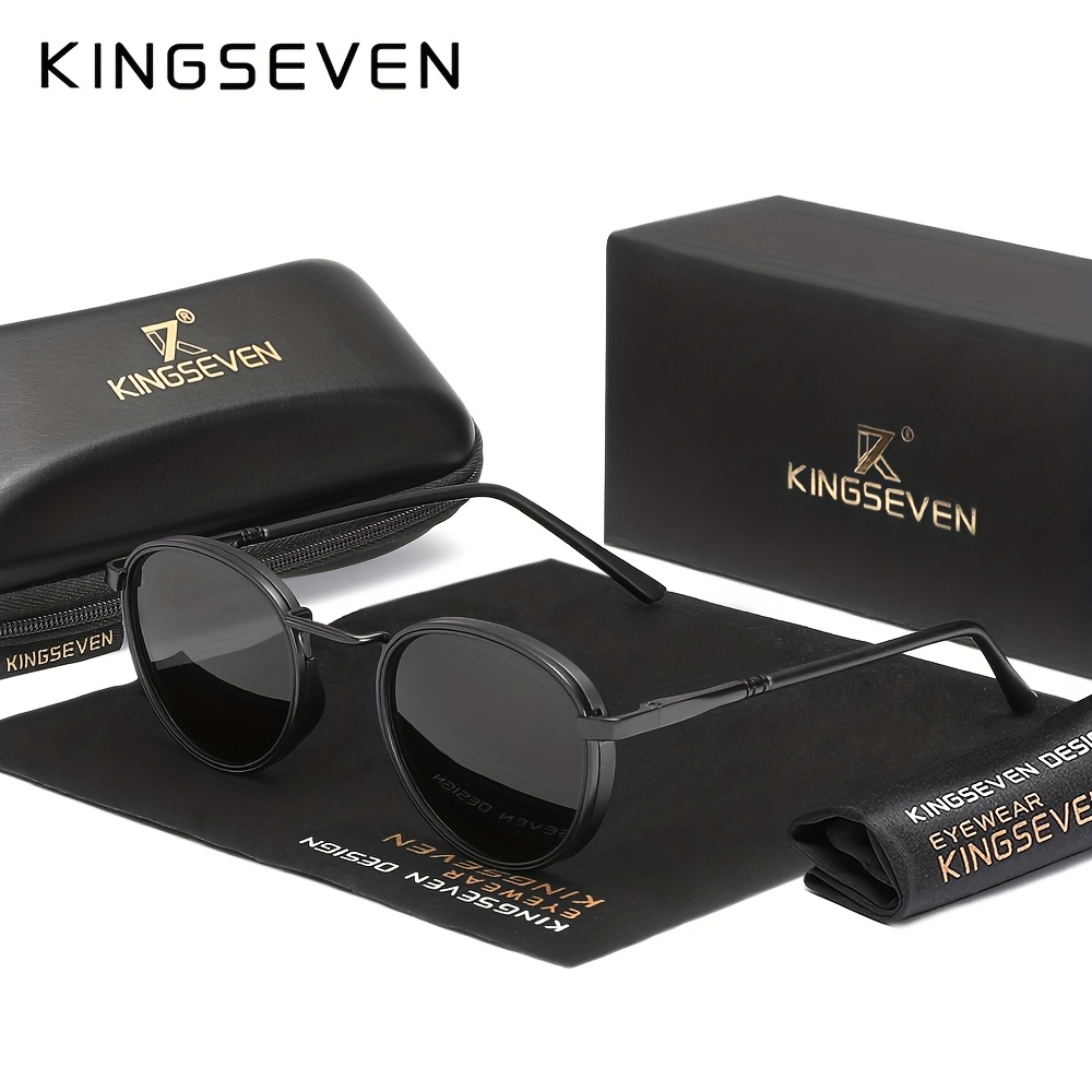 Kingseven Men's Glasses - Stylish Round Frame Full-rim With Tac Lenses, , Perfect For, Parties, And Activities, Trendy Additions | Elegant Eyewear | Durable Eyewear