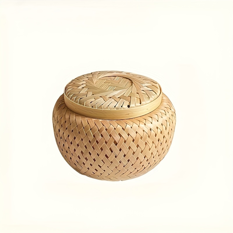 Bamboo Woven Storage Box With Lid - Organizer Suitable For Jewelry, , Trinkets, Small Items | Bamboo Container With Lid For, Office, Decor | Decorative Organizer For & Keepsakes