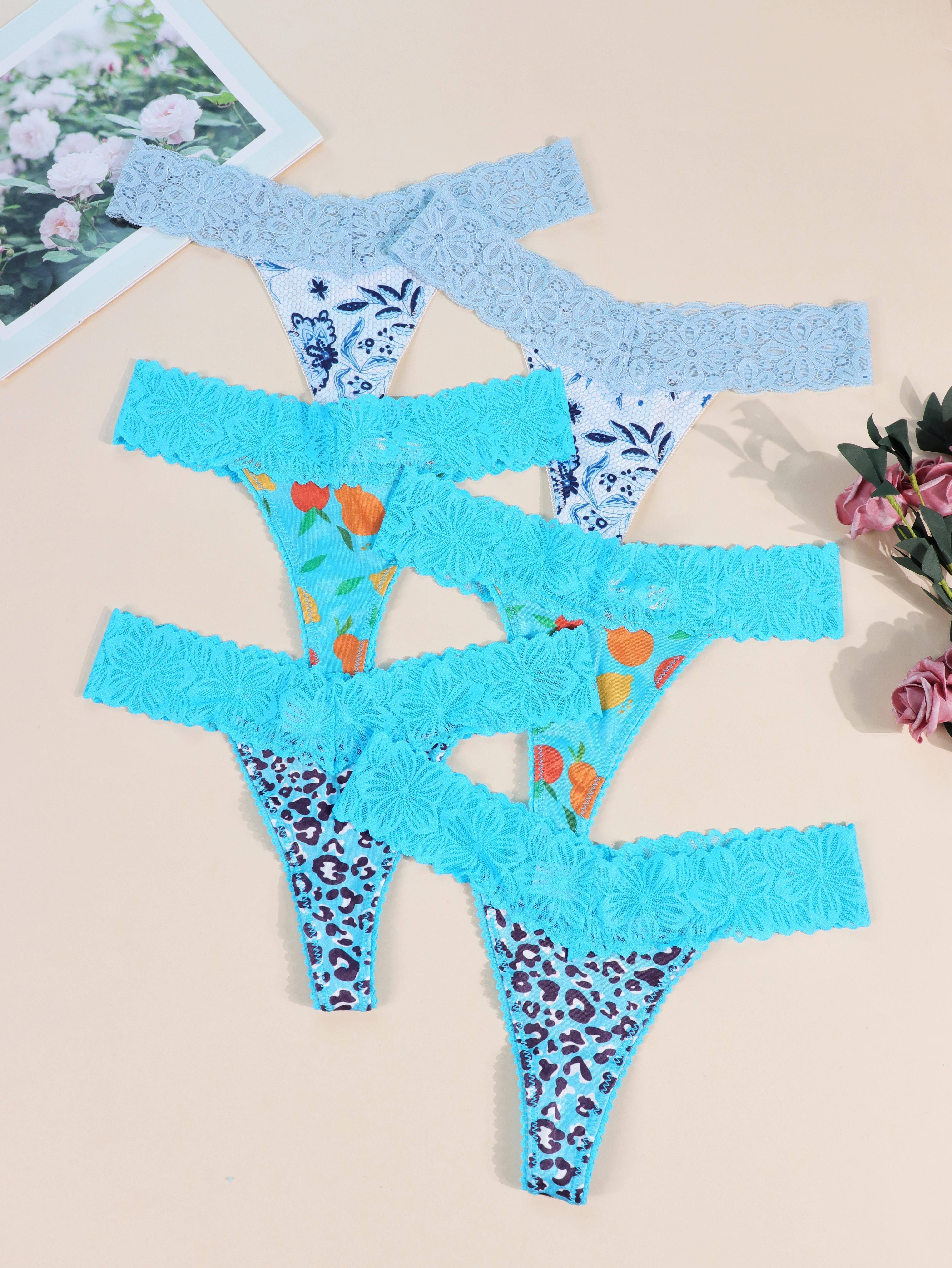 ℕ.ℕ, 3pcs/Set Women's Lace Trim Thong Panties With Slogan Print