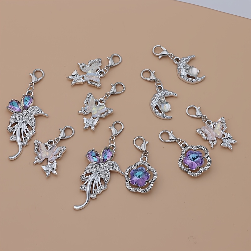 Image of 10pcs Alloy Silvery Lobster Clasp Flower Moon Charms Pendants For - Ideal For Chains, And Bag Decorations, Charms For Making Keychain