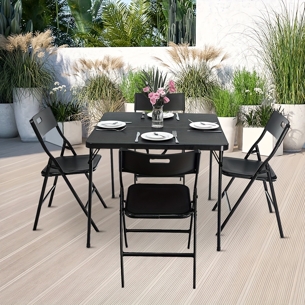 5pcs Card Table And Chairs, Portable And Foldable, 34-inch Plastic Folding Dining Table with Chairs Set Of 4 for Outdoor, Parties, Events, Picnic, Camping, And Game, Black