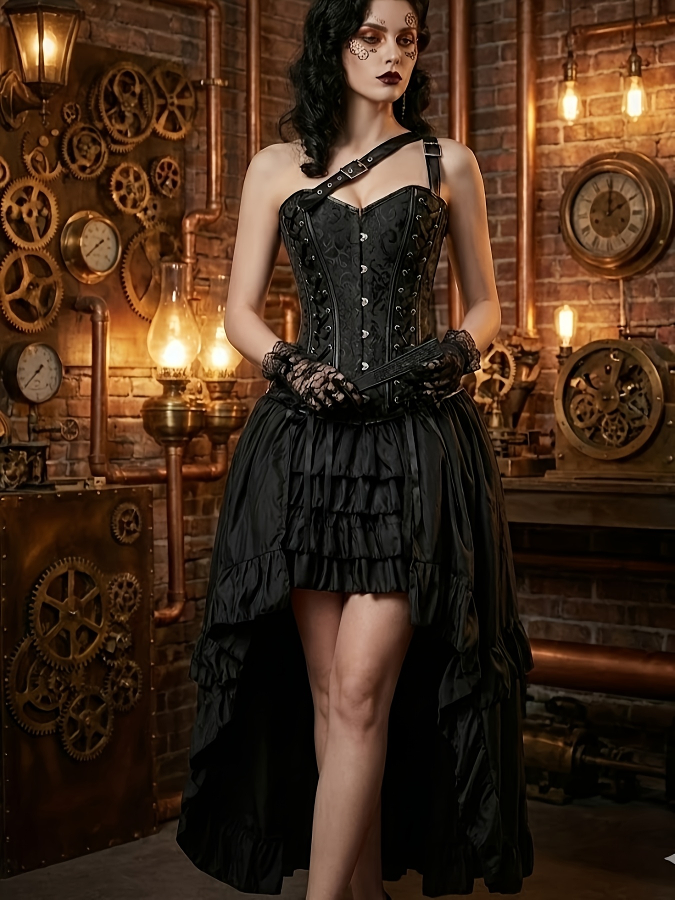 black lace corset draped mini dress Naomi / M YGroup_DMV25B Size:44UK - 54EU Lace Mesh. James Bond Needs To