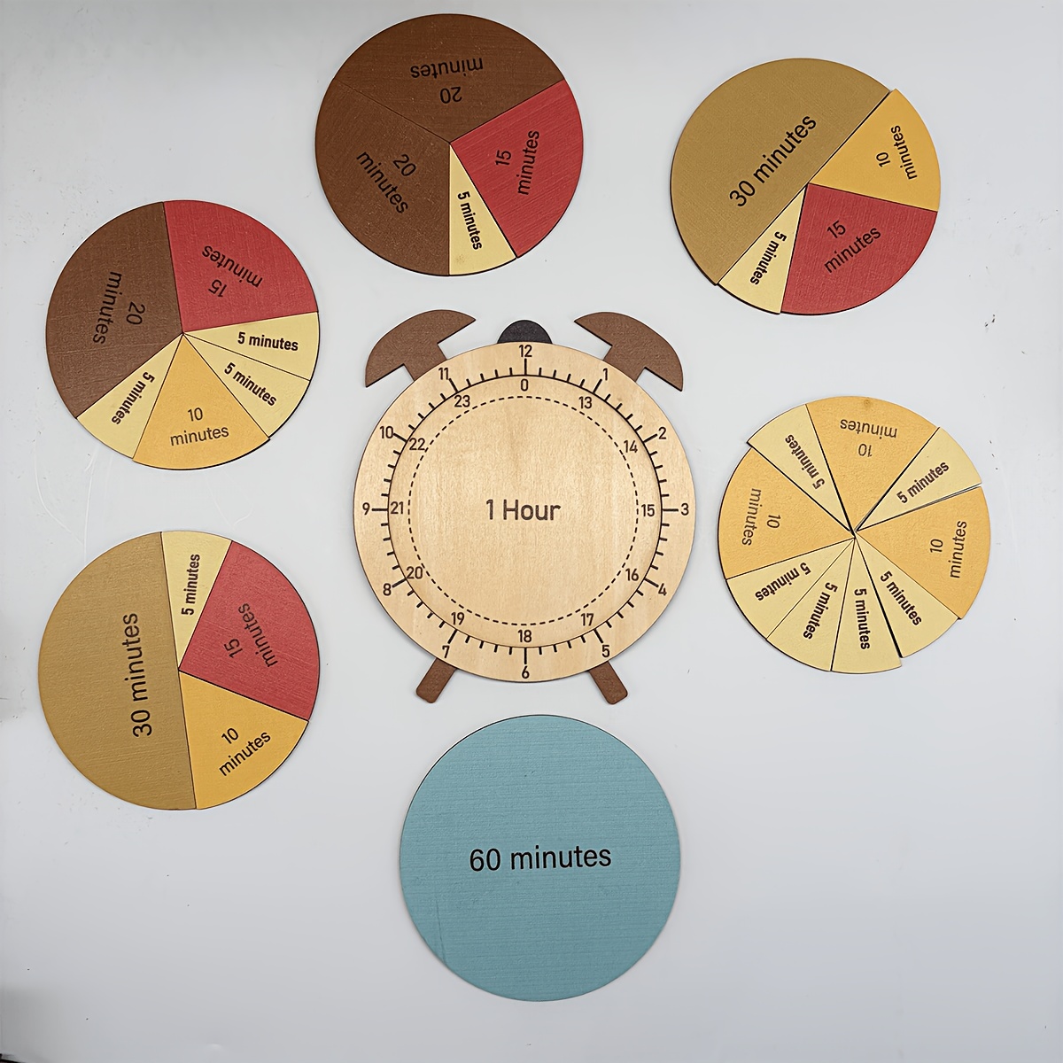 TEMU Horloge Pédagogique en Bois avec Puzzle et Outils d'Apprentissage du Temps, Matériel Mathématique Manipulatif de 1 Heure, Jouet Éducatif Horloge