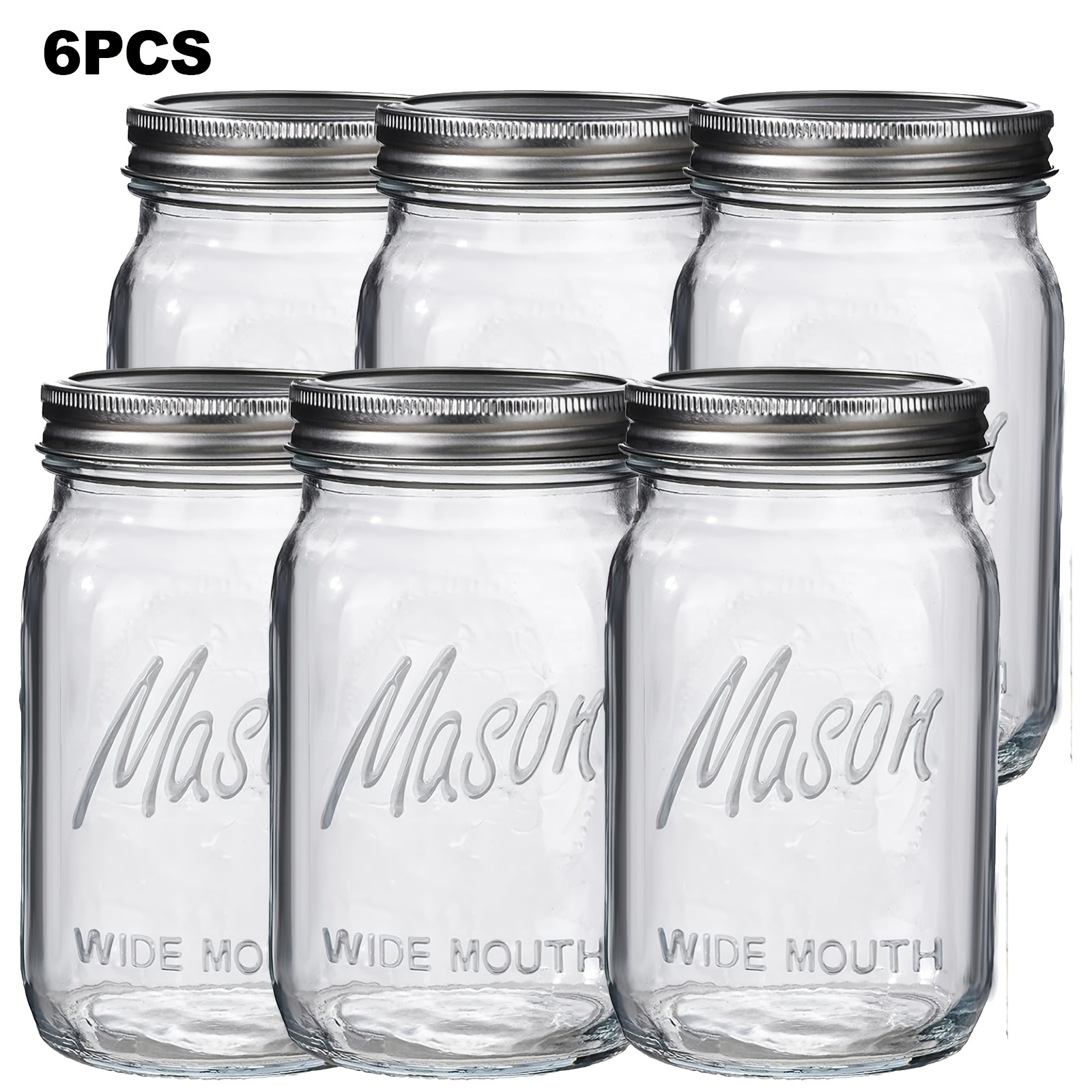TEMU 32oz Wide Mouth Jars With Lids & Bands 4pcs/6pcs Jars, Large Glass Mason Jar For Food Storage With Airtight Lid, 0.25 Gallon Glass Jar With Lid