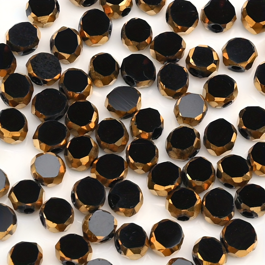 TEMU 2D Flat - 72 Stk./*4mm Goldfarbene Glasperlen Oval Flache Facettierte Kristallperlen für den Schmuckherstellung Halsketten Armbänder Schmuck