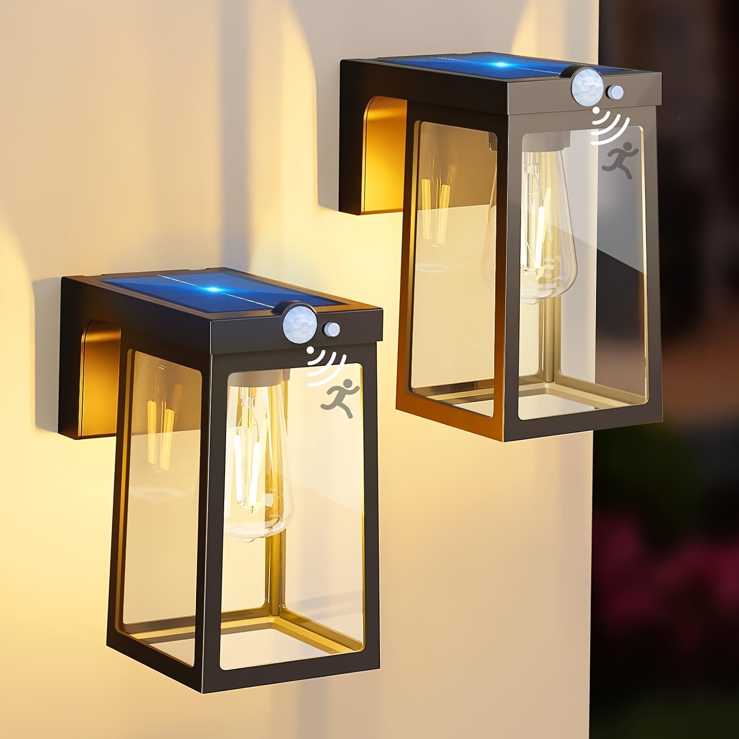 TEMU Solar Motion Lights Outdoor 2/4 Pack, Motion Sensor Outdoor Wall Lights With 2 , Waterproof Dusk To Dawn Glass Led Wall Lights For Entryway,