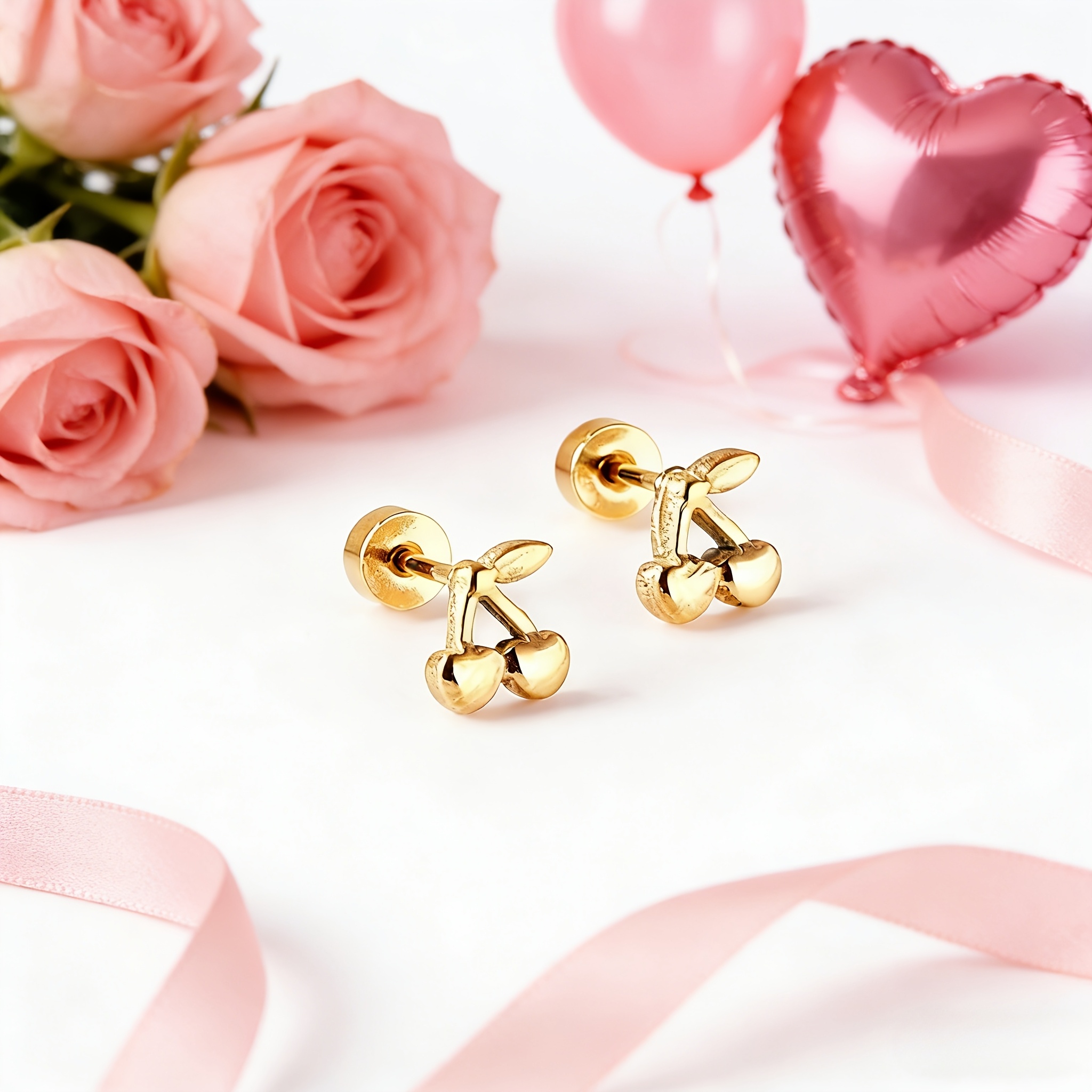Women's Cherry-Shaped Stainless Steel Stud Earrings