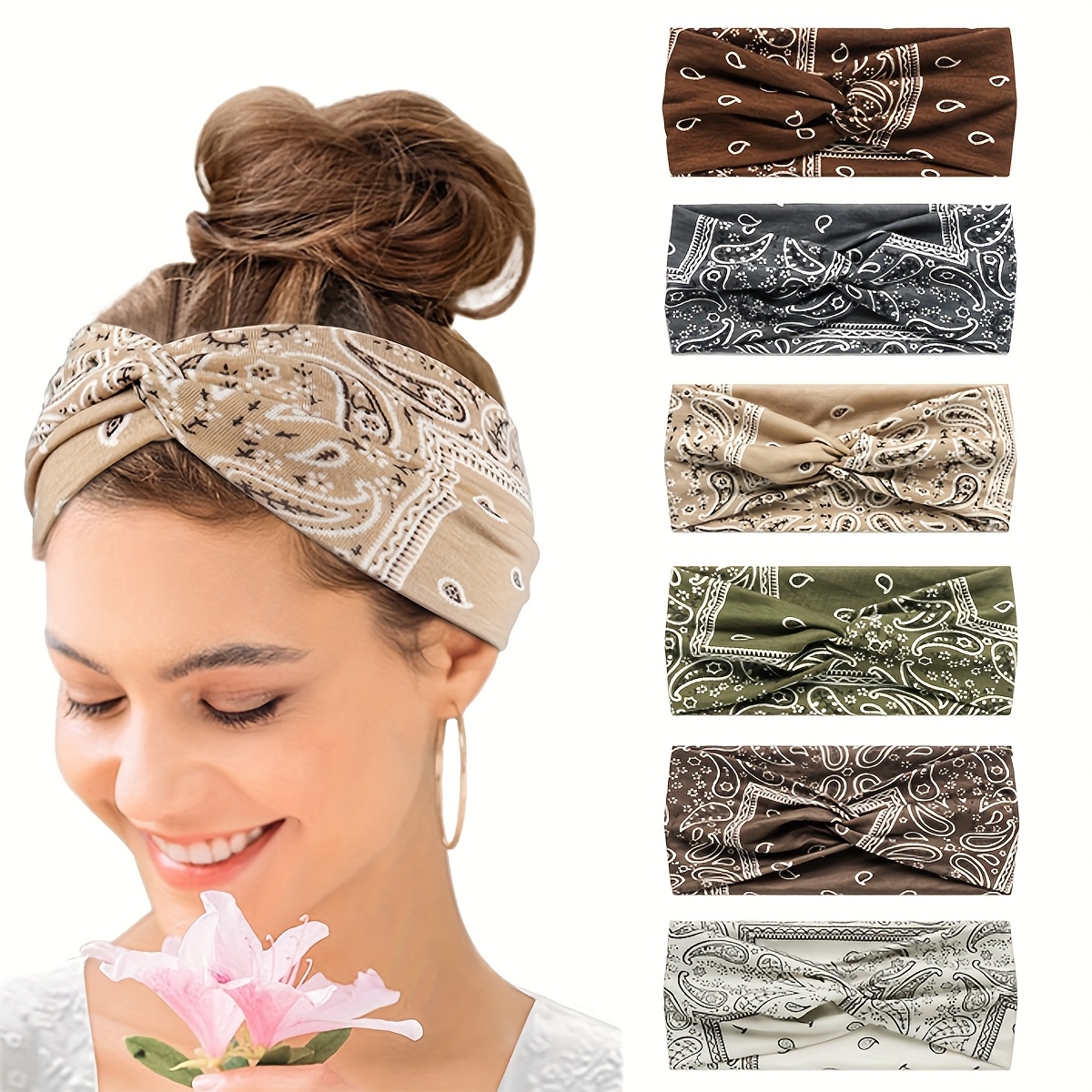 Image of 6pcs Of Bohemian Style Headbands For Women, Thin Yoga Headbands, Wide Sports Headbands, And Bandanas As Women's Hair Additions