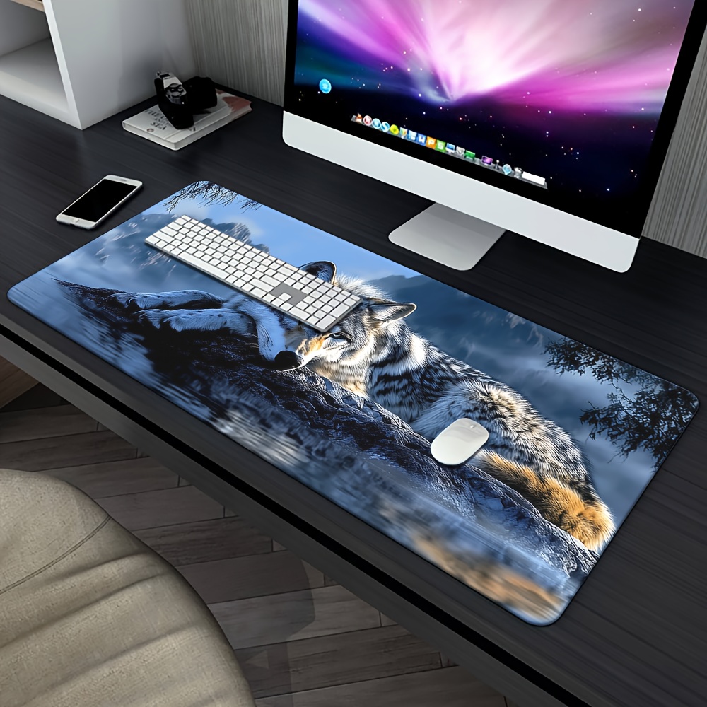 Large Wolf by the River Gaming Mouse Pad - Non-Slip Rubber Base, Realistic Wolf & River Landscape Desk Mat, Soft Fabric Surface for PC, Office, Laptop - Ideal for Gamers & Professionals - Durable Workspace Decoration, Office Workspace, Natureinspired Design, Highquality Print, Pc Enthusiasts, Wolf/large Wolf Desk Mat, Mouse/gamer Pad For Mouse, Wolf Mouse Desk, Lion Mouse Pad, Topographic Mouse Pad With Design, Boar Rubber, Mousepad, Desk Mat, Gaming Mouse Pad, Mouse Pad For Desk